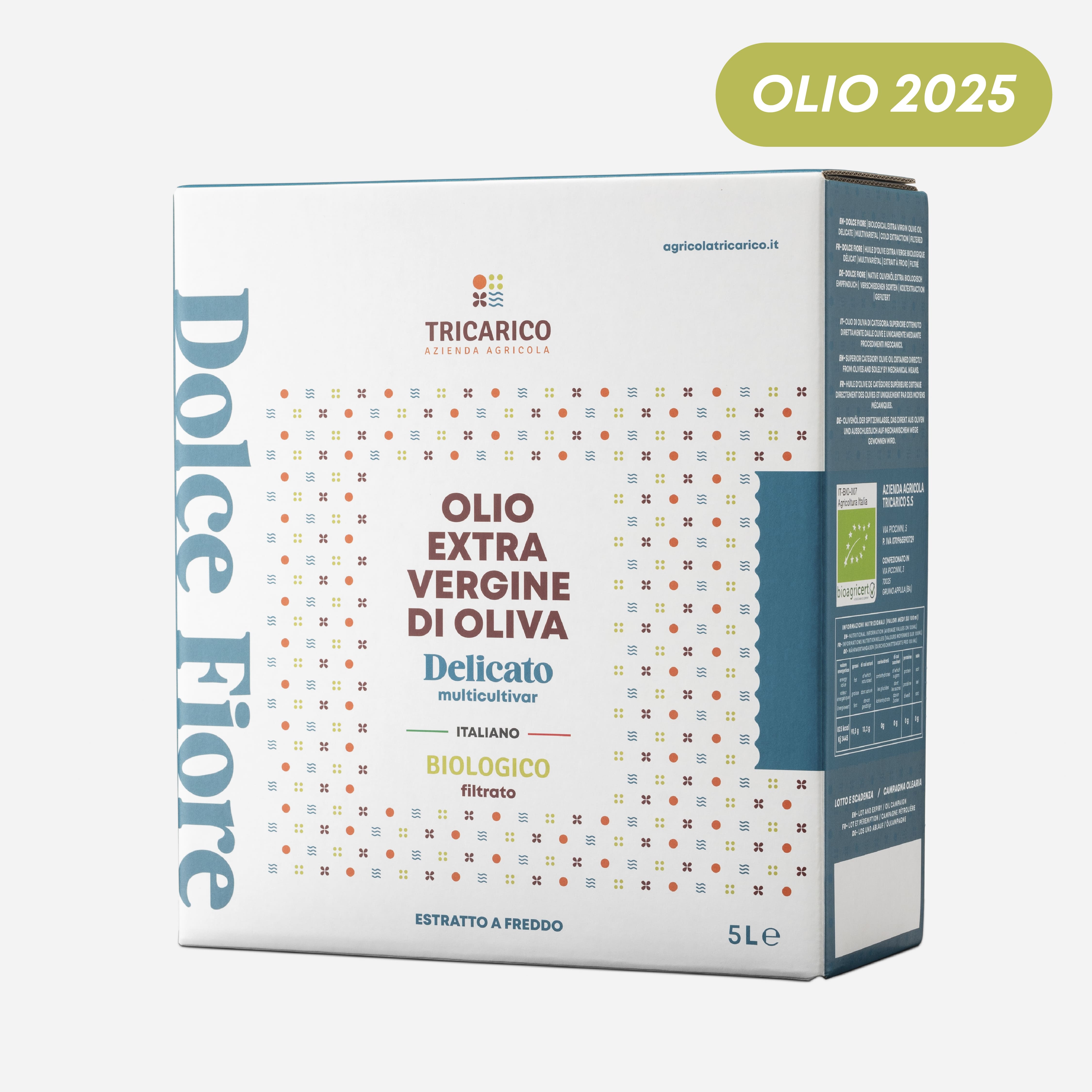 Huile d'olive extra vierge biologique Dolce Fiore en boîte