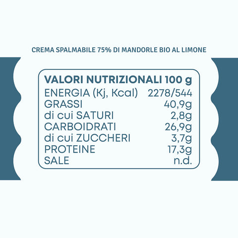 Dettaglio di Crema di Mandorle Bio 75% al Limone – Senza zuccheri aggiunti